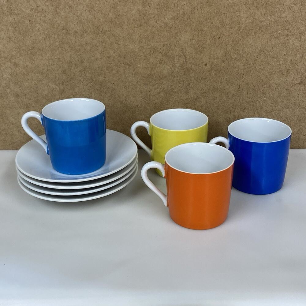 Set of 4 Lipper & Mann Demitasse Expresso Cups W/ Saucers Vintage Multicolor